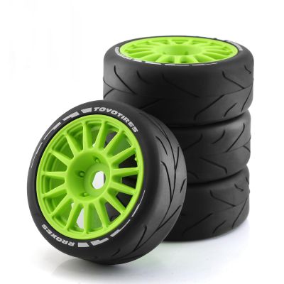 4PCS Rubber Tire Wheel OD 103mm RC Parts for 1/8 WRC Rally FS KM Citroen C3 Infraction RC Car, Type-B Green