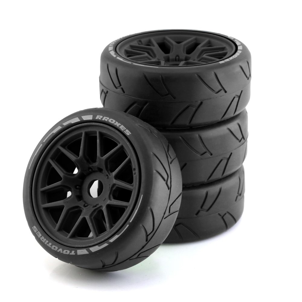 4PCS Rubber Tire Wheel OD 103mm RC Parts for 1/8 WRC Rally FS KM Citroen C3 Infraction RC Car, Type-A Black