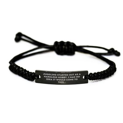 AddictiveDesignsCo Juggling Enthusiast Gifts, Funny Quote Rope Bracelet for Birthday Men Women Friends, Adjustable Black Stainless Steel with Interlaced Rope