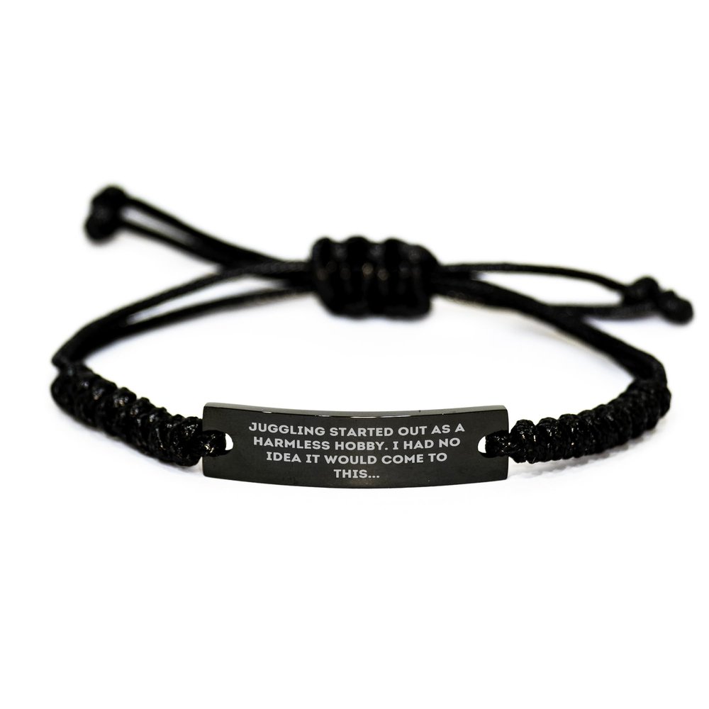AddictiveDesignsCo Juggling Enthusiast Gifts, Funny Quote Rope Bracelet for Birthday Men Women Friends, Adjustable Black Stainless Steel with Interlaced Rope