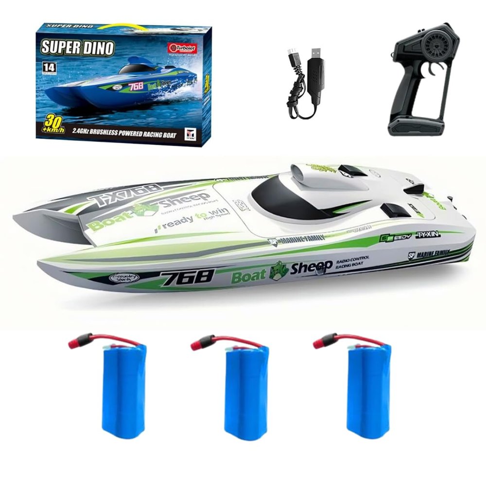 TX768 RC Jet Boat, 30km/h High Speed Jet Boat Brushless Catamaran with 33S LiPo Batteries Water Cooled Engine, 40cm ABS Hull, Long Range RC for Lakes, Rivers & Pools, Brushless RC For Adults