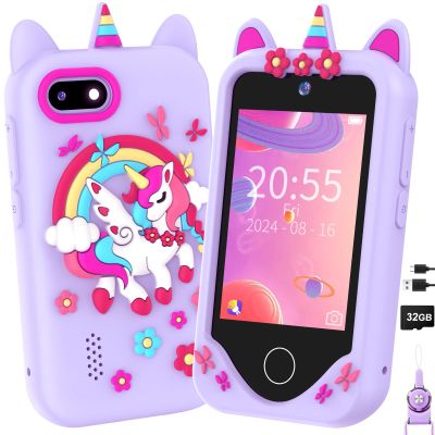 Kids Smart Phone for Girls Gifts - Toddler Christmas Birthday Gift for Age 3 4 5 6 Year Old, Kids Cell Phone Toy with Touchscreen, Dual Cameras, Learning, Kid Mp3 Player, Games with 32 GB Card