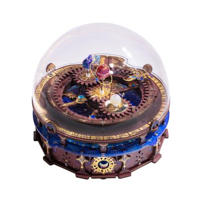 MU 3D Wooden Puzzles The Planisphere Rotating World Globes Decor Lighting Craft Work Metal Puzzle Models Kits Miniature Building, Music Box DIY Set Birthday New Year Gifts Home Desk Office Decoration