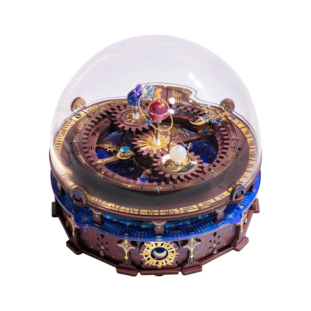 MU 3D Wooden Puzzles The Planisphere Rotating World Globes Decor Lighting Craft Work Metal Puzzle Models Kits Miniature Building, Music Box DIY Set Birthday New Year Gifts Home Desk Office Decoration