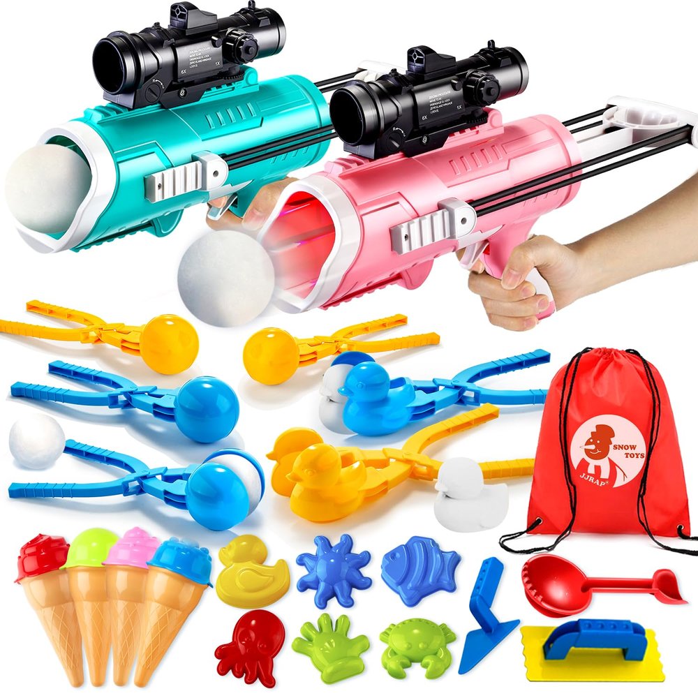 JJRAP 28 Pack Snow Toys-Snowball Maker Toy for Kids Winter Outdoor Toys with Snowball Launcher, Duck Snowball Maker, Animal Sand Molds for Toddlers Kids Boys Christmas Girls