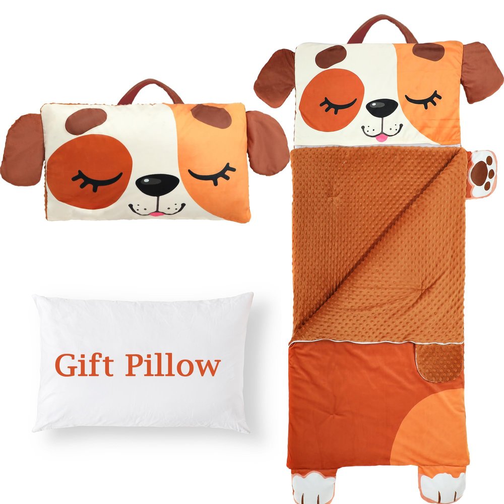 Wizland Kid Cute Dog Sleeping Bag for Girls Boys Daycare 61.8"28.3" Multi-Functional Sleeping Bag Flannel School Mat Thick Nap Roll Super Soft, Warm,Cozy