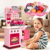 DRAMATION Kids Kitchen Playset, 27.1 Inches Play Kitchen with Sound and Light, Kitchen Set for Toddlers 1-3 3-5, Cooking Stove, Play Sink and Kitchen Accessories, Toy Kitchen (Pink) view 2