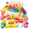 32 Pcs Wooden Play Food Sets for Kids Kitchen Accessories, Montessori Educational Toys Food, Pretend Play Food for Toddlers, Velcro Fruits and Vegetables Cutting Set for Kids Boys Girls view 1