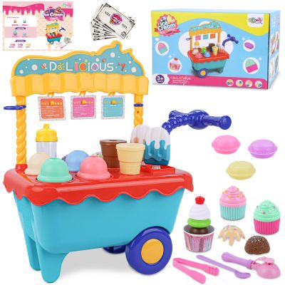 Gifts2U Ice Cream Cart Toys for Kids,45 Pcs Ice Cream Play Set,Pretend Play Store with Storage Trolley,Food Toys,Play Ice Cream Shop Toy,Gift for Boys Girls 3 4 5 6 Years Old