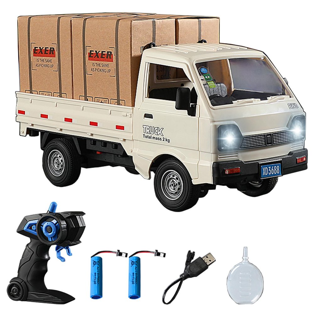 Hylukon 1:16 Scale RC Crawler Kei Truck, RC Transport Pickup Truck with Light Spray - 2.4Ghz Remote Control Car Toys for Teen & Adults - Rear Compartment Transport Goods