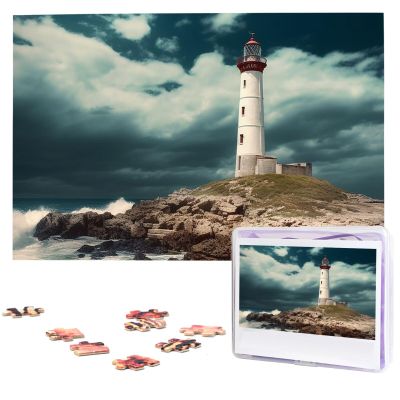 1000 Piece Jigsaw Puzzles for Adults Challenging Puzzle Wooden Picture Puzzle Personalized Custom Lighthouse Seaside Wood Puzzle for Family Game Nights Gifts 29.5x19.7 inches Puzzle