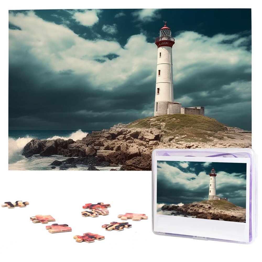 1000 Piece Jigsaw Puzzles for Adults Challenging Puzzle Wooden Picture Puzzle Personalized Custom Lighthouse Seaside Wood Puzzle for Family Game Nights Gifts 29.5x19.7 inches Puzzle