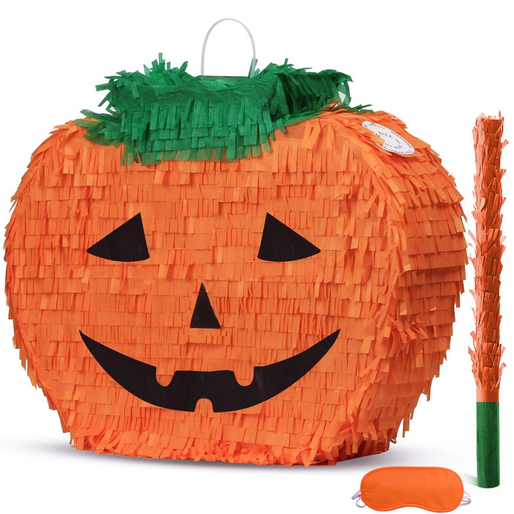 Pumpkin Piata Funny Piata with Blindfold and Bat for Halloween Party, Cinco De Mayo, Fiestas Decorations Party Favors