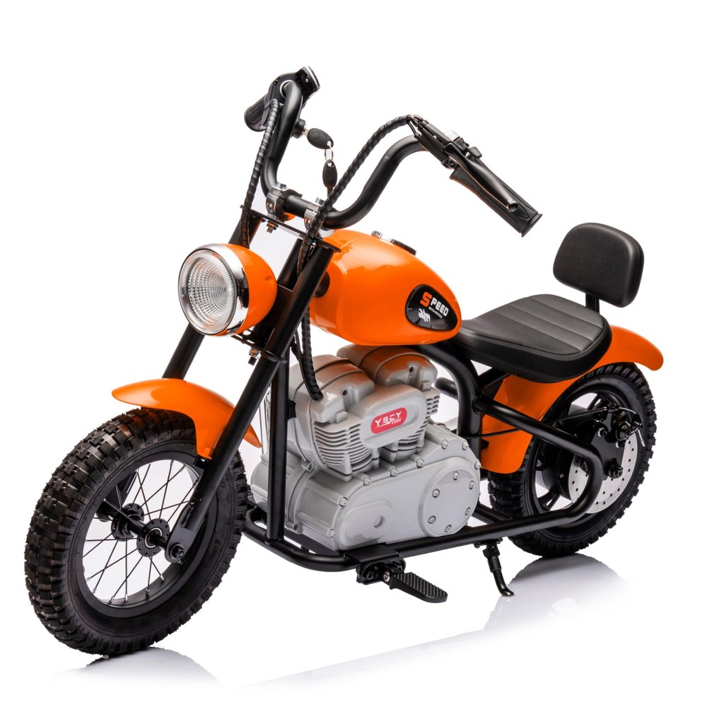 36V Freddo e-Chopper for Teens - 25KM/H Speed, Ergonomic Design, Rear Disc Brakes, Rubber Air Wheels, Manual Bell, Brushless Hub Motor, Key Ignition Start (Orange)