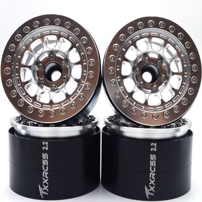 Txxrcss RC 2.2 Aluminum Alloy Beadlock Wheels and Tires Upgrades Accessories Rims for 1/10 SCX10 TRX4RC4WD and D90 RC Crawler Axial Remote Control Car (4pc) (Silvery)