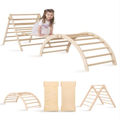 Wood And Hearts Set of Three Items Wooden Toys Climbing Triangle Montessori Wooden Toys Triangle with ramp Activity Gym Climbing Triangle Set (Foldable Set)