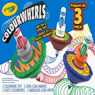 Crayola Colourwhirls (3ct), Spin Art Toy, Battling Spinning Top Toy for Kids, 1 Launcher, Arts & Crafts Kit, Gift for Boys & Girls, Ages 6, 7, 8