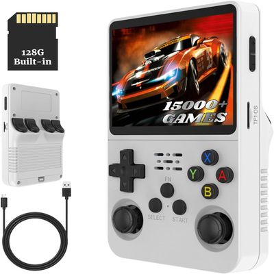 3.5inch R36S Retro Handheld Game Console - 640x480 HD Screen Portable Handheld Video Game Console for Linux System, White (128G)