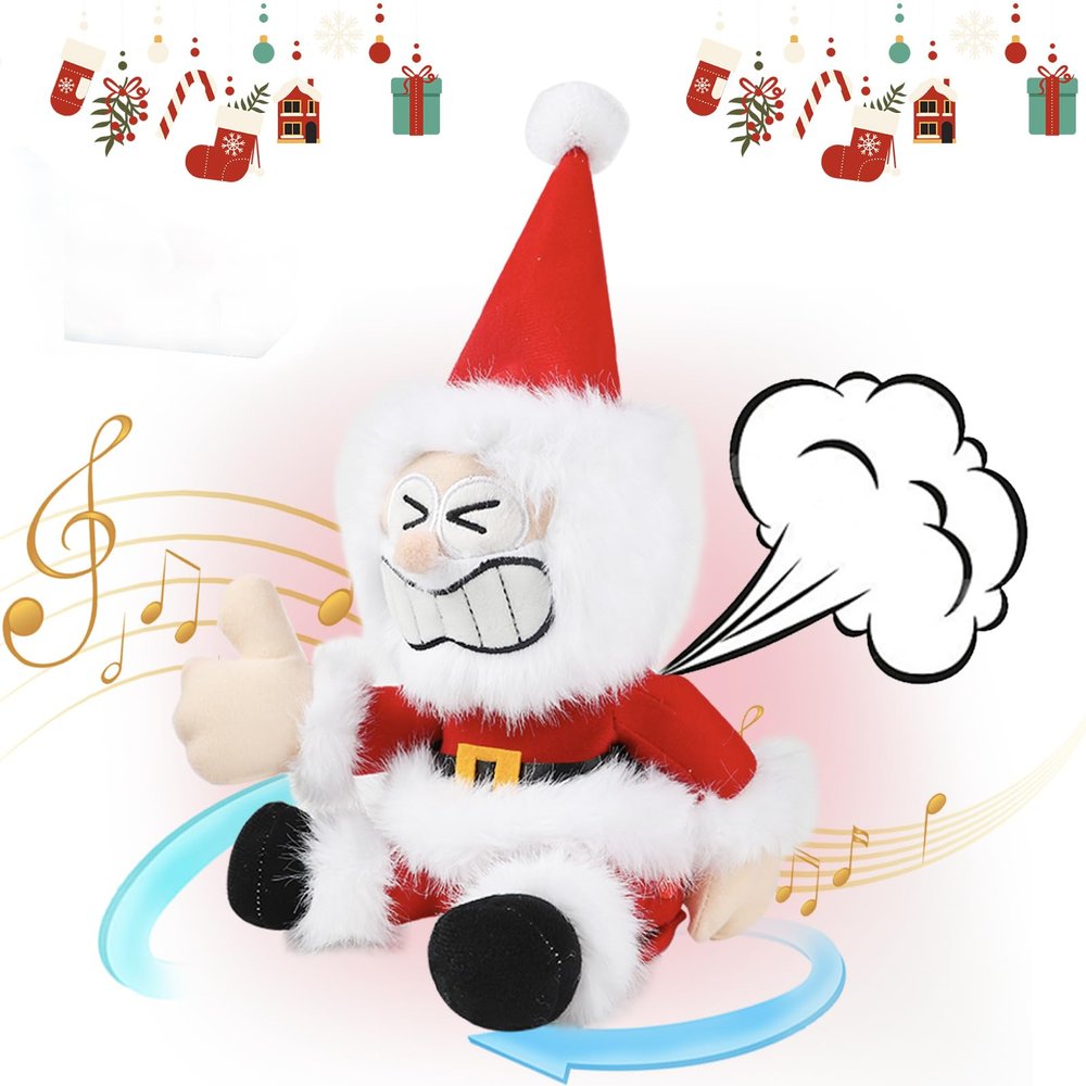 Funny Dancing Singing Farting Santa Claus Plush Toy Spinning Animated Christmas Decoration Plays Fart Version of Jingle Bells Interactive Tooting Santa White Elephant Gag Gift for Kids Adults 11