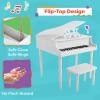 Kids Piano - 30 Key Mini Grand Piano with Music Stand, Bench, and Note Stickers - for Beginners - Instruments for Kids by Hey Play (White) view 2