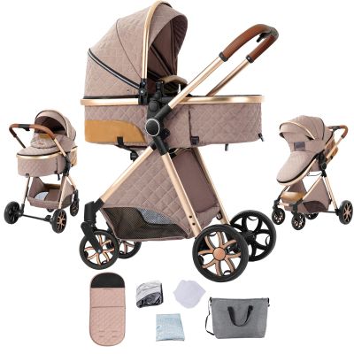 Sianldcone 2 in 1 Baby Stroller, Convertible Reversible Infant Stroller, Newborn Travel Pram with One-Click Folding, Toddler Standard Carriage (225 Khaki)