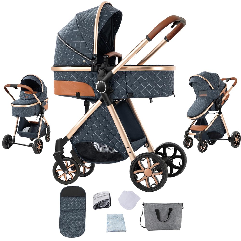 Sianldcone 2 in 1 Baby Stroller, Convertible Reversible Infant Stroller, Newborn Travel Pram with One-Click Folding, Toddler Standard Carriage (225 Blue)