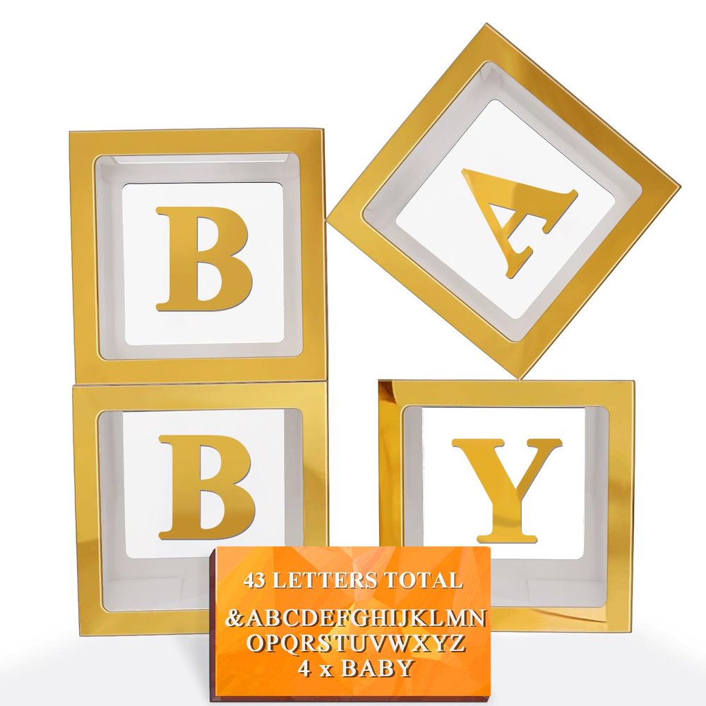 Ledido 2026 Graduation Balloon Boxes Decorations, 4 Pieces Gold Clear Grad Balloon boxes with Letters, Class of 2026 Graduation Party Supplies for College, High School, Prom, Birthday, Baby Shower