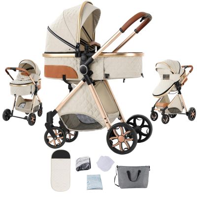 Sianldcone 2 in 1 Baby Stroller, Convertible Reversible Infant Stroller, Newborn Travel Pram with One-Click Folding, Toddler Standard Carriage (225 Creamy White)