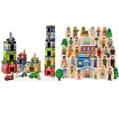 Atoylink Toddler Sorting and Stacking Toys with Magnetic Wooden Cars & Community Helpers Preschool Learning Toys Boys Girls Birthday Gifts