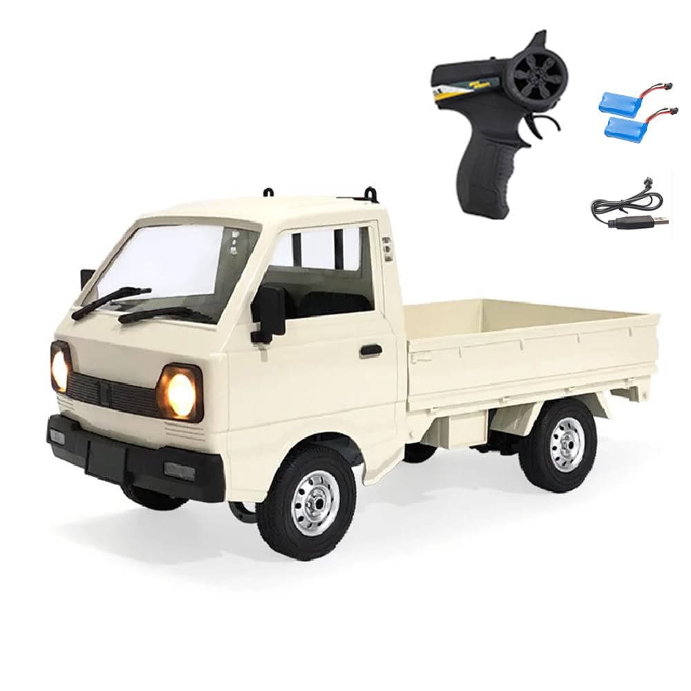 Dodoore WPL D12 RC Kei Truck, 1:10 Scale Remote Control Drift Car, 2.4GHz All Terrain Off Road Pickup Truck Crawler with Brushed Motor, LED Headlights, 2 Batteries RTR for Adults (White)