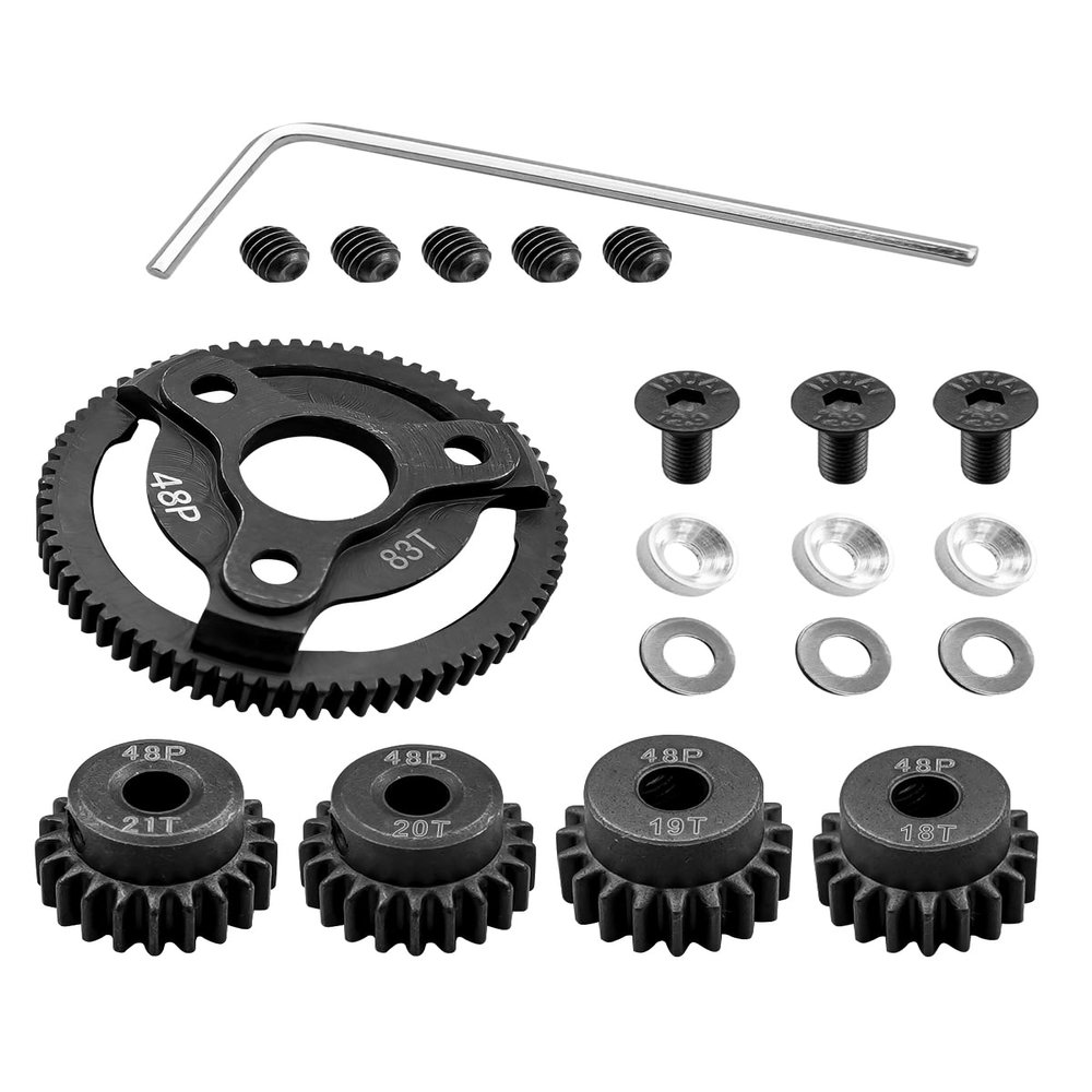 HUQUZN 48P 83T Spur Gear Hardened Steel Transmission Gear with 18T 19T 20T 21T Pinions Gear Fit for Traxxas 1/10 RC Slash 2WD Stampede 2WD Rustler 2WD Bandit 2WD Slash VXL Bandit XL-5 F-150 SVT