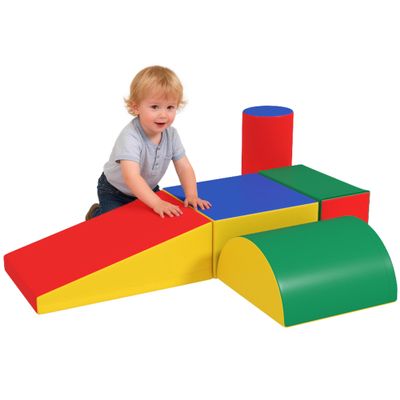 Soozier 5 Piece Climb and Crawl Activity Play Set, Baby Soft Play Set, Foam Climbing Blocks for Toddlers, Kids Preschooler Indoor Play Equipment Assorted