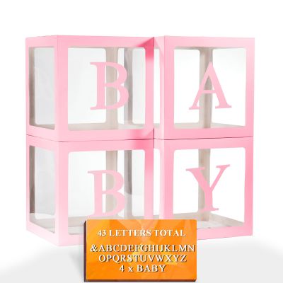 Ledido 2026 Graduation Balloon Boxes Decorations, 4 Pieces Pink Clear Grad Balloon boxes with Letters, Class of 2026 Graduation Party Supplies for College, High School, Prom, Birthday, Baby Shower