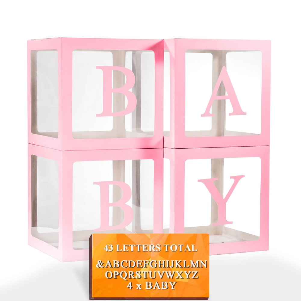 Ledido 2026 Graduation Balloon Boxes Decorations, 4 Pieces Pink Clear Grad Balloon boxes with Letters, Class of 2026 Graduation Party Supplies for College, High School, Prom, Birthday, Baby Shower