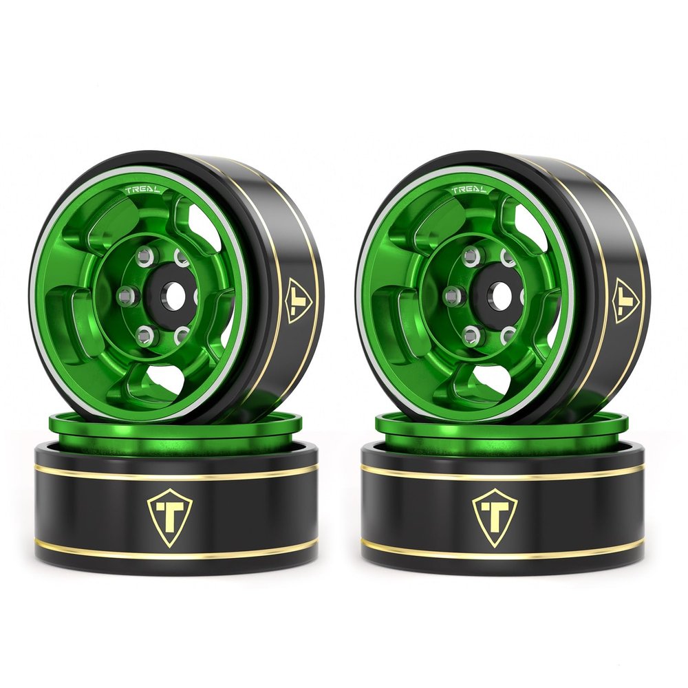 TREAL 1.0 Aluminum Beadlock Wheels Five Spoke Classic Wheel Rims Set (4P) for 1/24 RC SCX24 FCX24 TRX4M-Type G(Green)