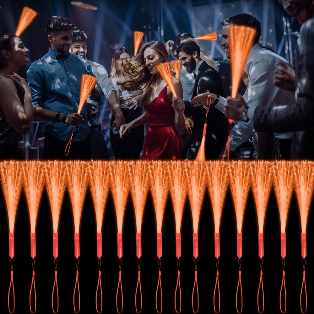YOFOBU 30 PCS Orange Fiber Optic Wands Glow Fiber Wands Bulk LED Light Up Wands with 3 Flashing Modes LED Flashing Wands for Halloween Thanksgiving Day Christmas Bridal Shower Birthday Autumn