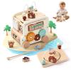Ikubigu Wooden Activity Cube - 8 in 1 Montessori Toys Boys Girls, Multipurpose Educational Learning Toys for Toddlers Baby Activity Cubes with Animal Tourism Bus Theme view 2