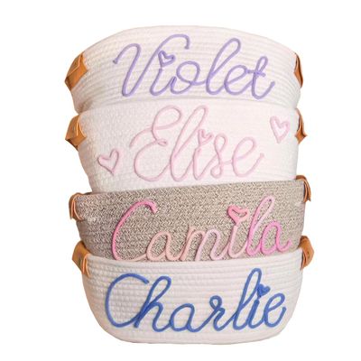 Custom Baby Shower Basket: Handcrafted Rope Cotton Nursery Organizer & Diaper Caddy - Personalized with Baby's Name Baby's Toy Basket Newborn Gift and Keepsake
