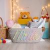 Custom Baby Shower Basket: Handcrafted Rope Cotton Nursery Organizer & Diaper Caddy - Personalized with Baby's Name Baby's Toy Basket Newborn Gift and Keepsake view 3