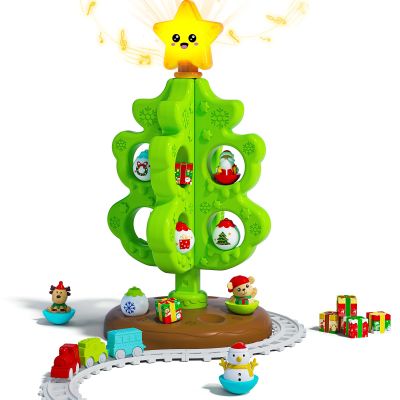 Surelect My First Christmas Tree for Toddlers, Musical Light Up Montessori Decor Toy with Ornaments, Mini Train Set, Roly Poly Toys, Finger Puppets, Birthday Xmas Gifts for Little Kids Boys and Girls
