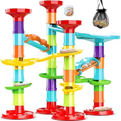 PLMMOUT 50Pcs Marble Run,Marble Track Educational Learning Toy,Marble Maze Construction Building Blocks with 30 Glass Marbles,Small Marble Runs Game for Girls Boys Birthday Gifts