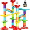 PLMMOUT 50Pcs Marble Run,Marble Track Educational Learning Toy,Marble Maze Construction Building Blocks with 30 Glass Marbles,Small Marble Runs Game for Girls Boys Birthday Gifts view 1