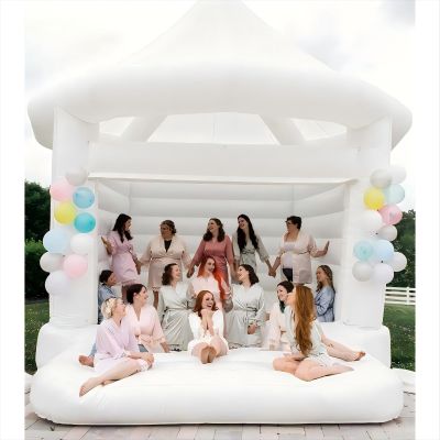 13FT White Bounce House Castle with Roof Top, Heavy Duty PVC Bottom, Large Inflatable White Jumper Bouncy Castle for Adults Kids, Inflatable Bouncer with Air Blower for for Wedding Birthday Party
