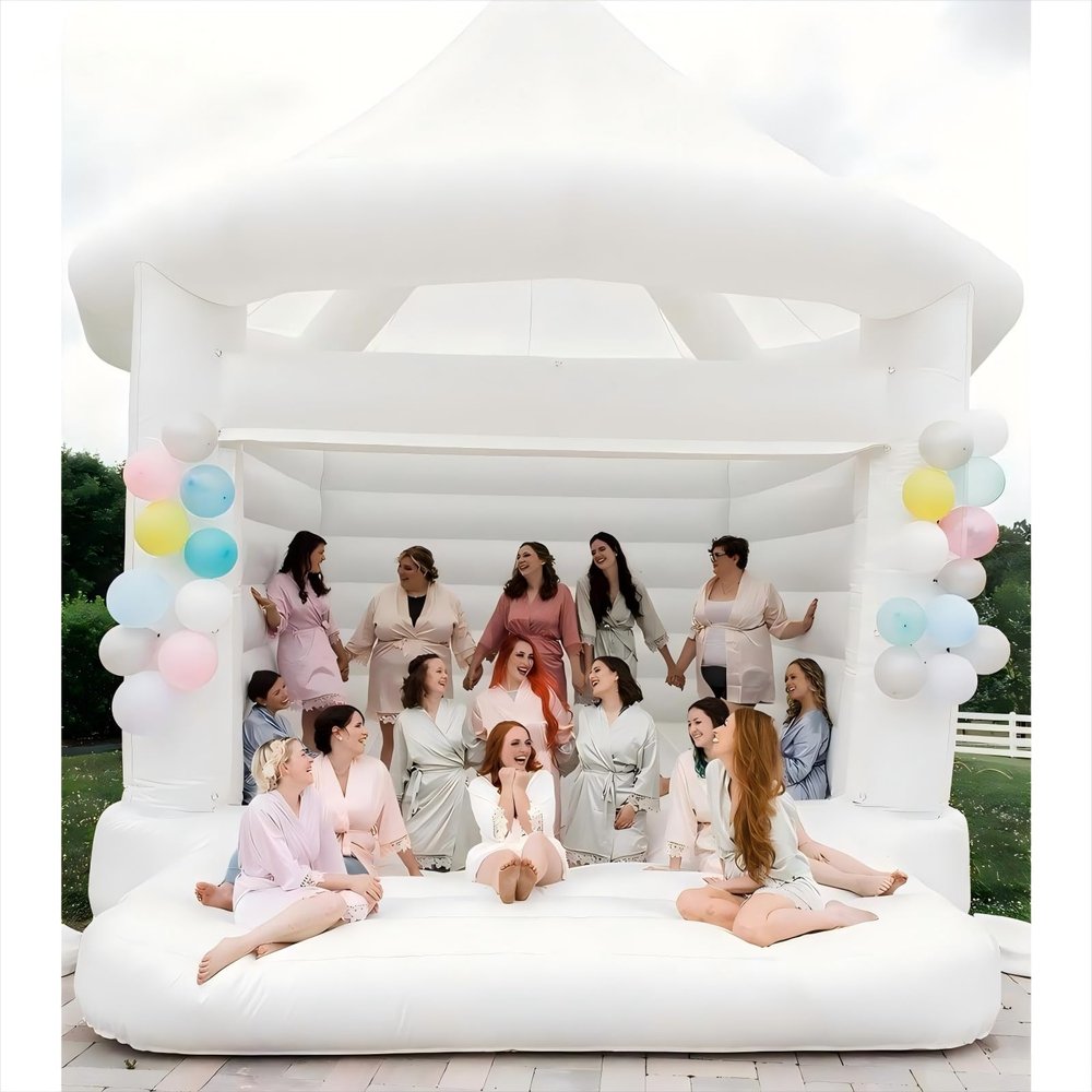 13FT White Bounce House Castle with Roof Top, Heavy Duty PVC Bottom, Large Inflatable White Jumper Bouncy Castle for Adults Kids, Inflatable Bouncer with Air Blower for for Wedding Birthday Party