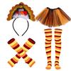 4 Pcs Tutu Costume Set - Turkey Trot Costume with Turkey Headband, Tutu Skirt, Knee Socks for Runners - Yellow view 1