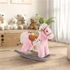 Plush Ride-On Rocking Horse with Bear Toy, Ride-On Toy for Kids, Children's Chair with Soft Plush Toy and Fun Lifelike Sounds, Pink view 3