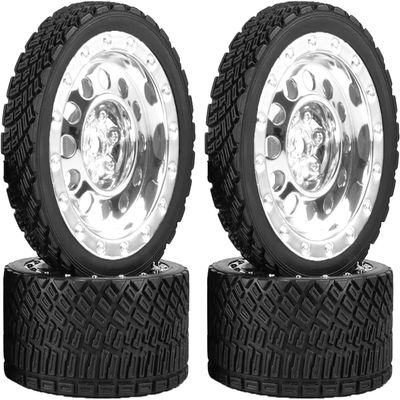 4PCS 1/10 RC Rally Car Rubber Tires 65mm and 6-Spokes Wheel Rims 12mm Hex for Axial SCX10 D90 TF2 Tamiya TRX-4 Parts(Silver A)