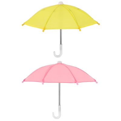 LUOZZY 2pcs Mini Doll House Umbrella Models Miniature Umbrella Micro Landscape Prop Miniature Beach Umbrella Toy for Dollhouse Photography Props (Pink, Yellow)
