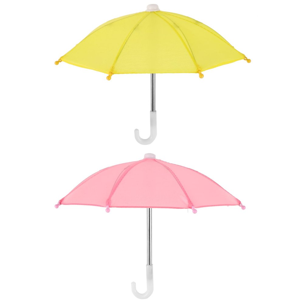 LUOZZY 2pcs Mini Doll House Umbrella Models Miniature Umbrella Micro Landscape Prop Miniature Beach Umbrella Toy for Dollhouse Photography Props (Pink, Yellow)