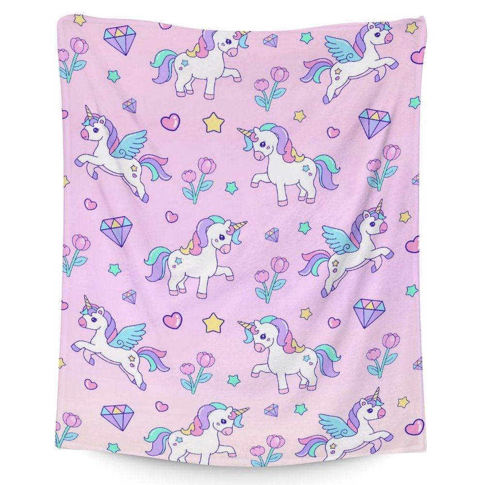 Unicorn Throw Blankets for Girls - 40 x 50 Inches Unicorn Soft Blanket for Girls - Cartoon Warm Furry Throws for Sofa, Bed & Crib
